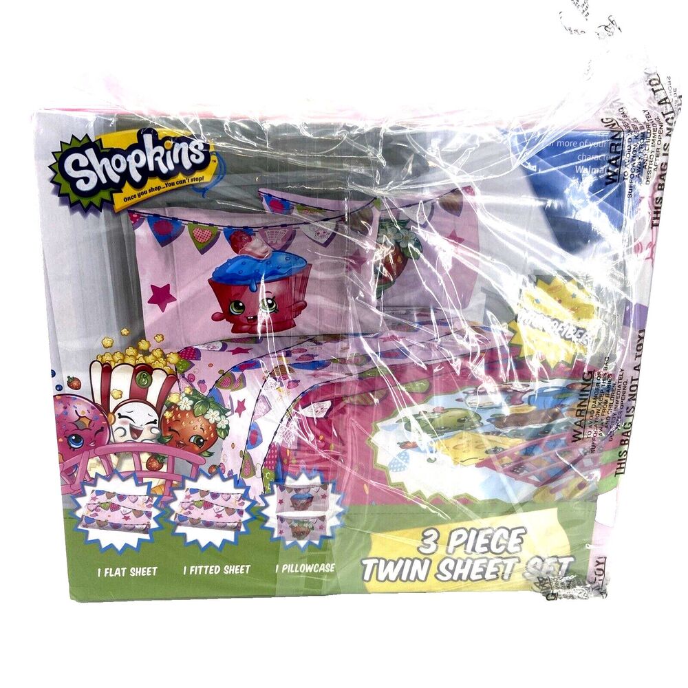 Shopkins Twin Sheet Set 3 Piece Microfiber Bedding Reversible Pillowcase NEW